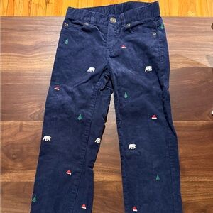 Size 4 Janie & Jack Kids Navy Corduroy Pants with Christmas Embroidered Accents